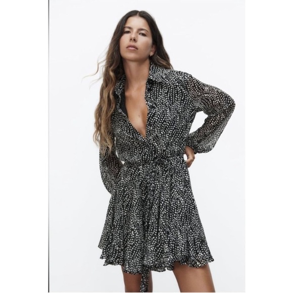 Zara black and white flounced hem dress - Picture 2 of 10